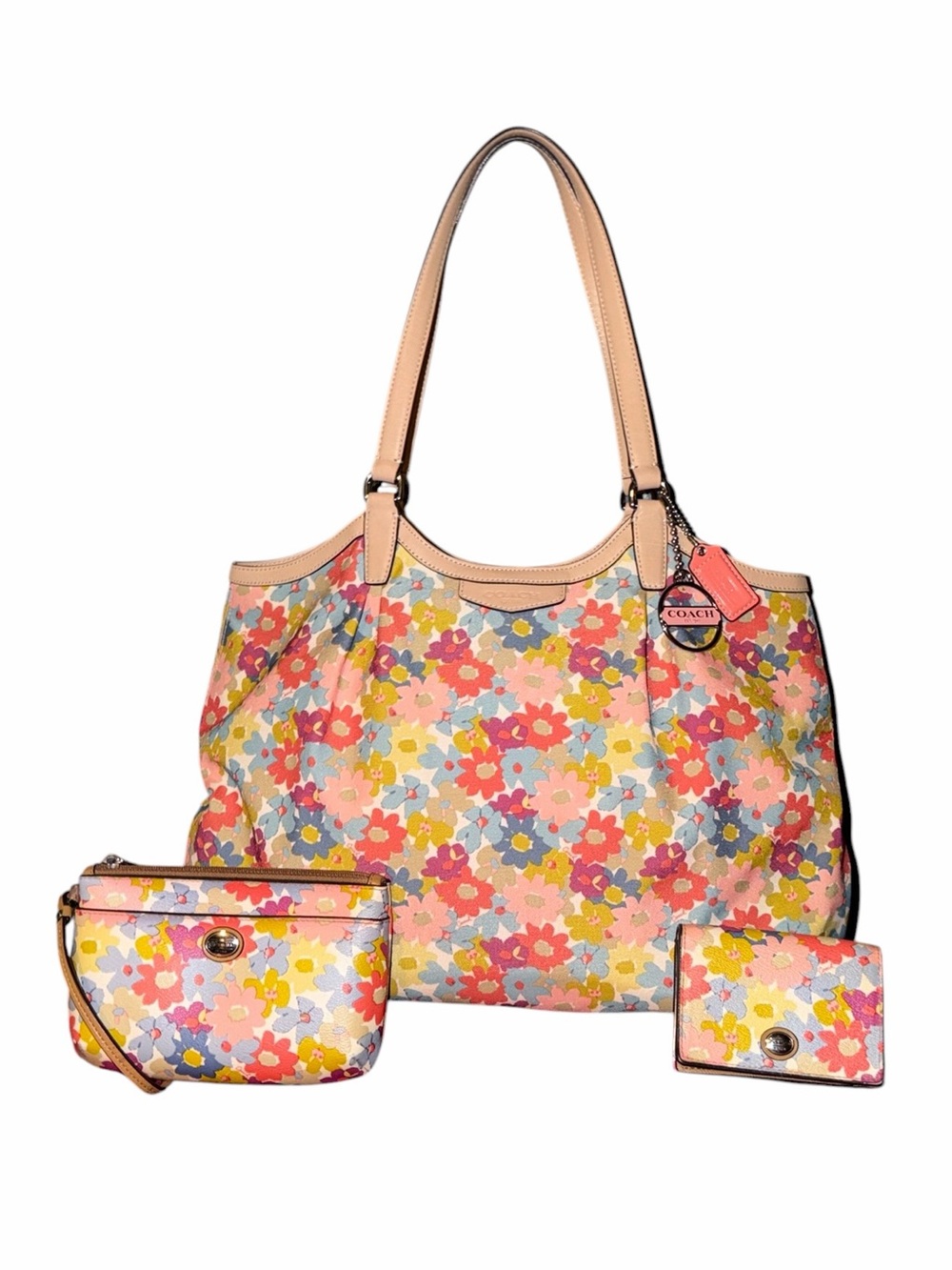 Coach Peyton Floral Print Peyton Tote W/ Matching Lg Wristlet & Wallet NWOT